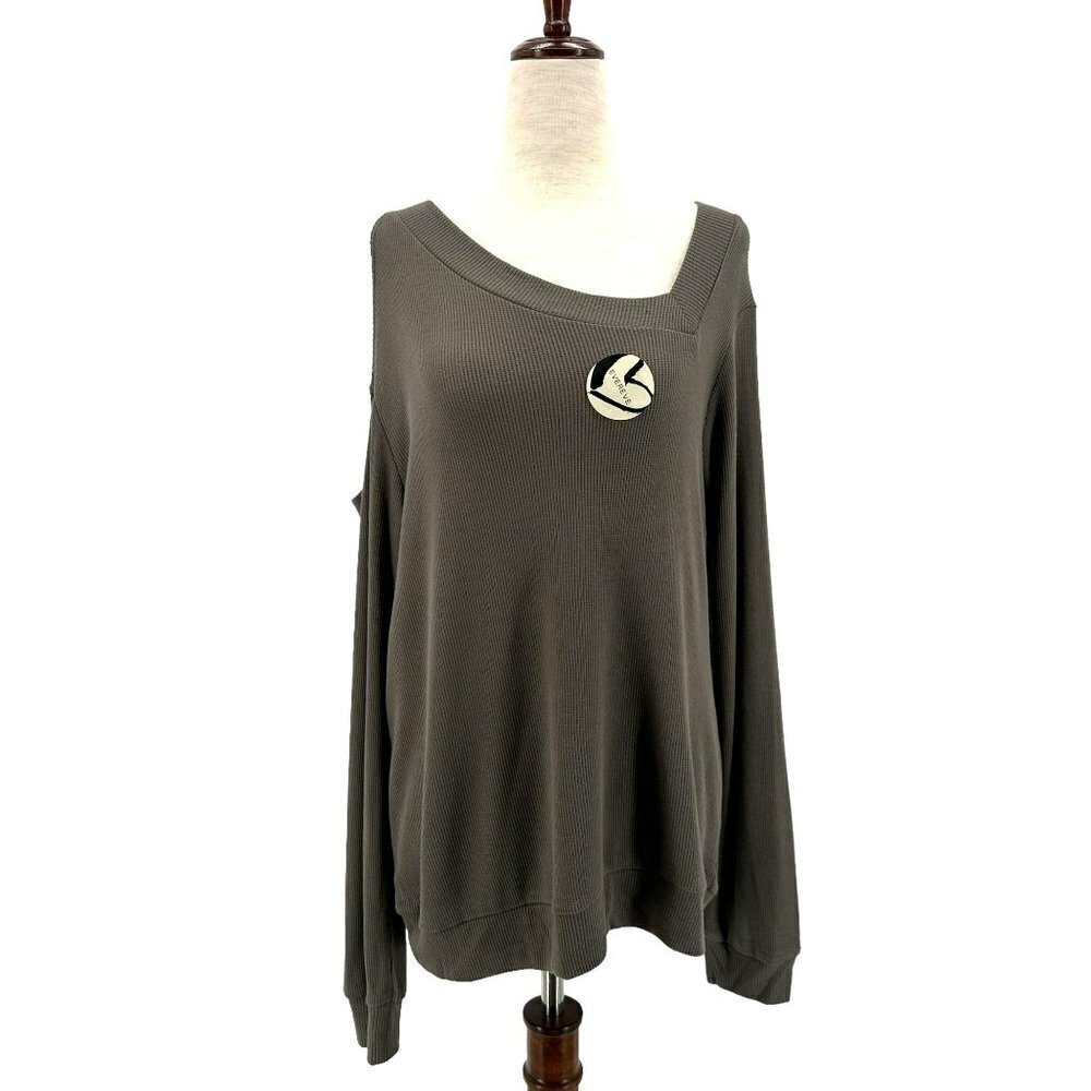 LNA Green One Shoulder Waffle Knit Top Womens XS